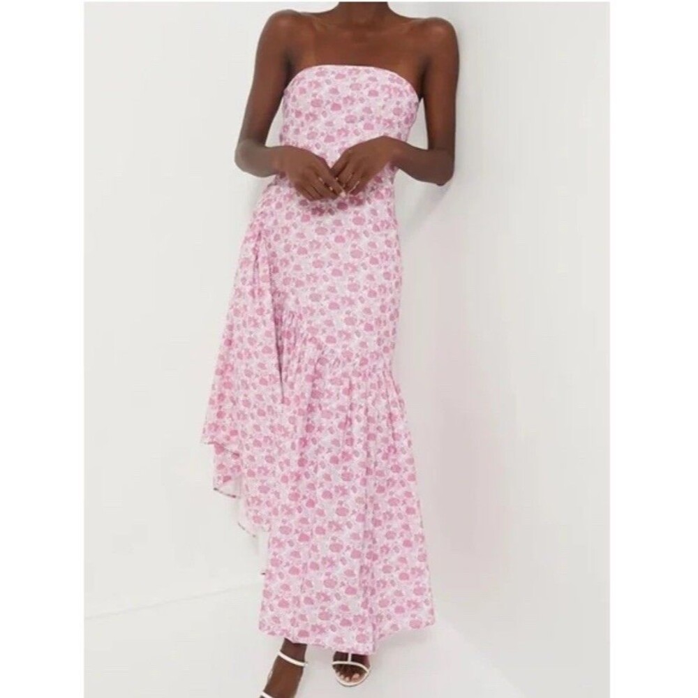 Tuckernuck Hyacinth House Floral Strapless Ruffle Hem Midi Dress Small New